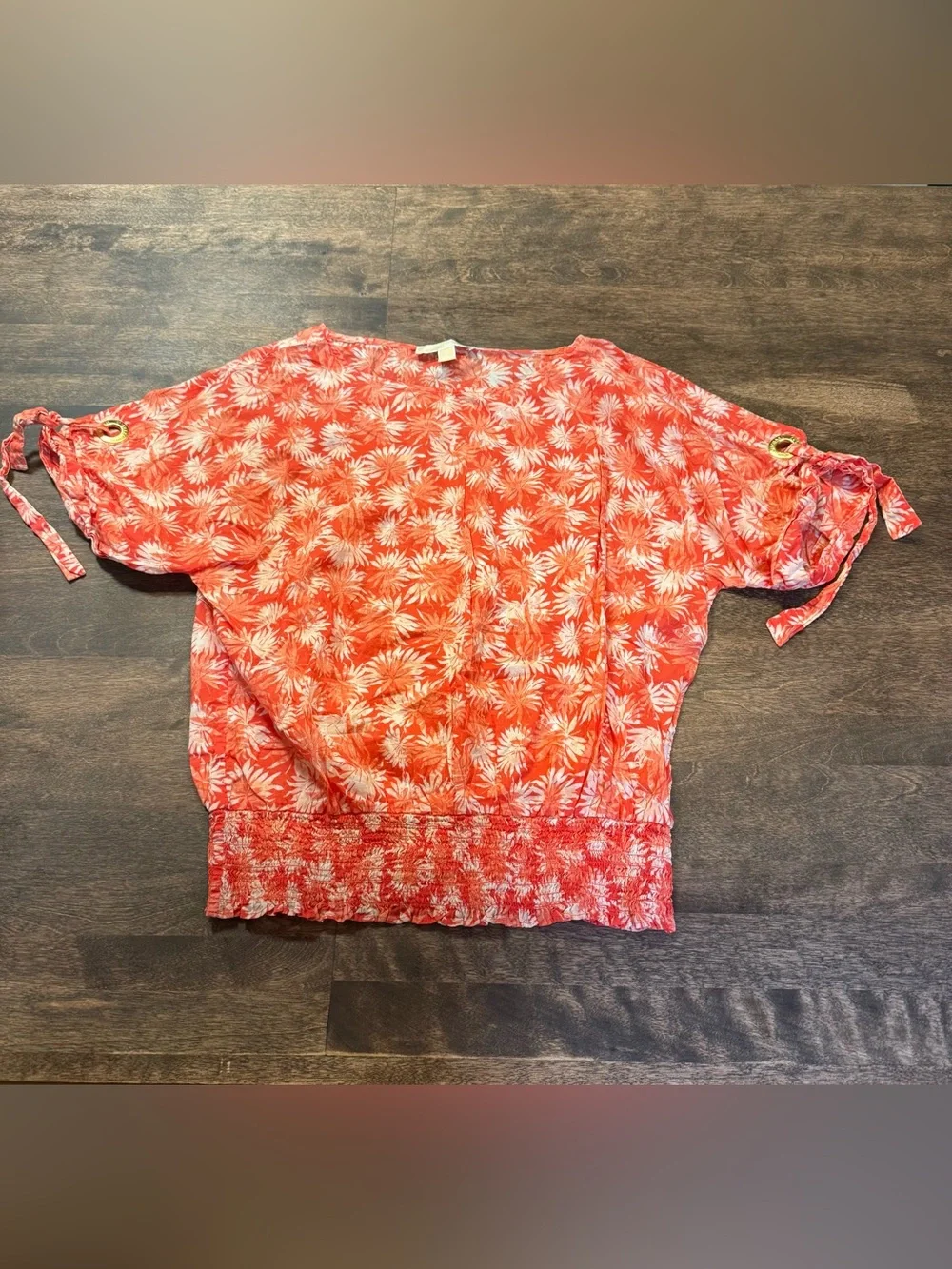 Michael Kors Coral Orange and White Floral Women’s Flowy Blouse Top